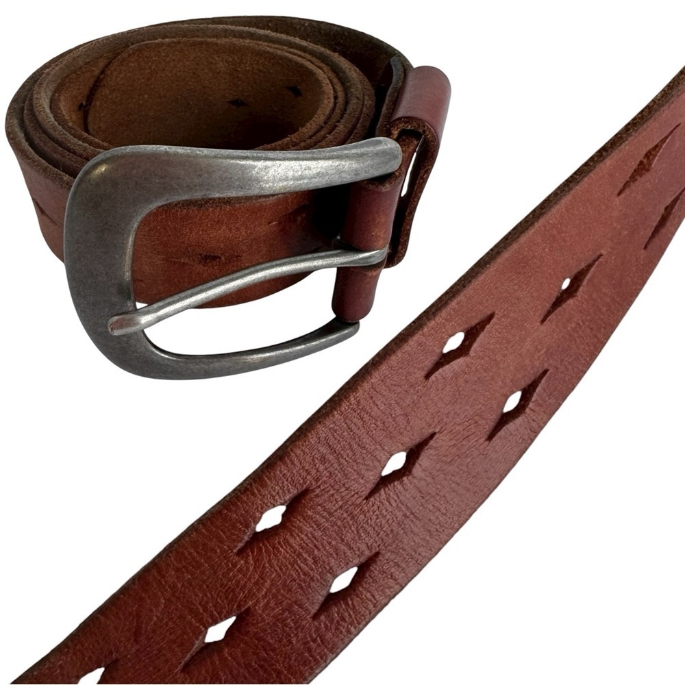 American Eagle Leather Belt Womens M/L Mens S/M Brown Silver Toned Hardware VGUC